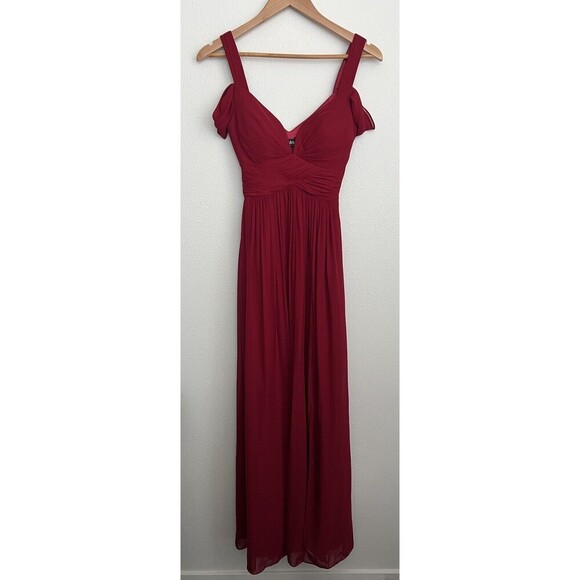 Lulus Red Off-Shoulder Sweetheart Neckline Maxi Dress Slit Front Party Romance - Picture 7 of 13